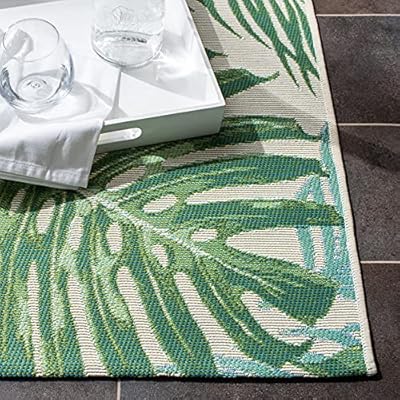 SAFAVIEH Barbados Collection 5'3" x 7'6" Green / Teal BAR592X Tropical Botanical Indoor/ Outdoor Non-Shedding Easy Cleaning Patio Backyard Porch Deck Mudroom Area Rug 61Ihx%2BqLRDS