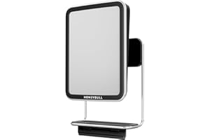 HONEYBULL Fogless Shower Mirror - Wall-Mounted with Water Tank, Squeegee, and Razor Tray - Perfect for Shaving, Washing, Tweezing (Black)