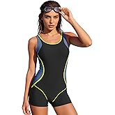 Zando One Piece Swimsuit Women Athletic Boyleg Swimsuits for Women Racerback Bathing Suit with Shorts for Water Aerobics
