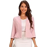 Allegra K Elegant Crop Blazer for Women's Open Front Collarless 3/4 Sleeve Peplum Business Suit Jacket