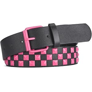 ASIJUNTYECHO Scene Checkered Studded Belt, Punk Alternative Fashion Studded Belts for Men Women
