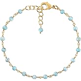 InfinityGemsArt Rosary Bracelet for Women Birthstone Jewelry, Micro Purple Beads, Gemstone & Crystal Bolo Bracelet, 14K Gold Plated Adjustable 7+1 Inch Chain, Gift for Her