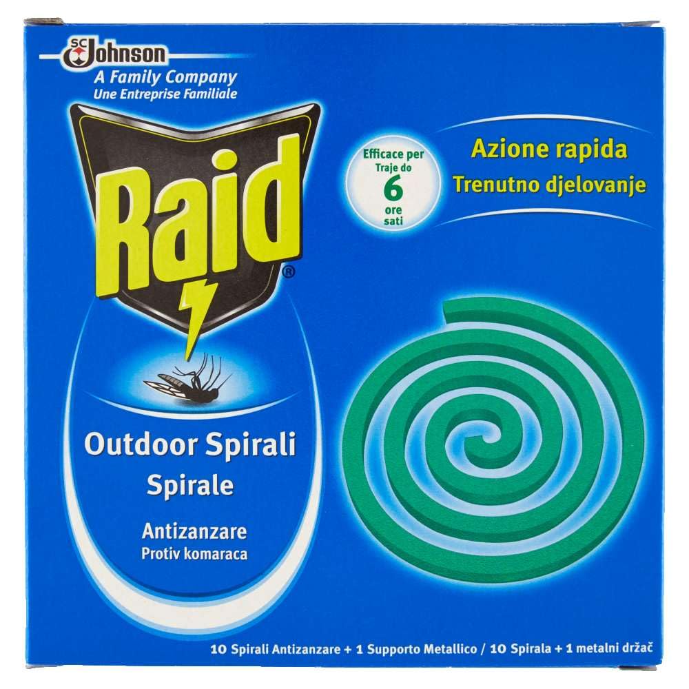 Raid Mosquito Repellent Spirals with Metallic Holder - 6 packs of 10 pieces [60 pieces]