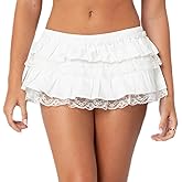 Aonoapll Women Ruffle Bloomer Skort Lace Trim Layered Mini Shorts Skirt Low Rise Tiered Y2k Micro Boyshorts
