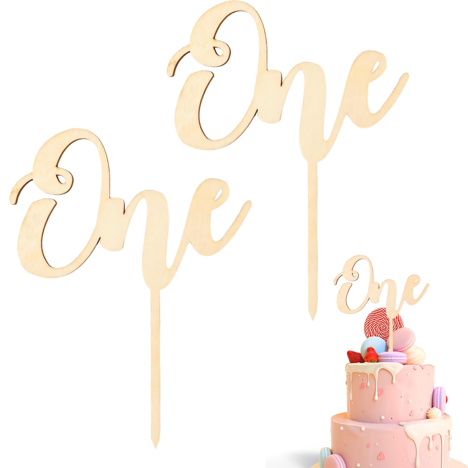 Photo 1 of 2 Pack First Birthday Cake Topper Rustic Wood One Cake Topper for 1st Birthday Cake Topper, One Sign First Birthday Cake Decoration Supplies, Photo Booth Props