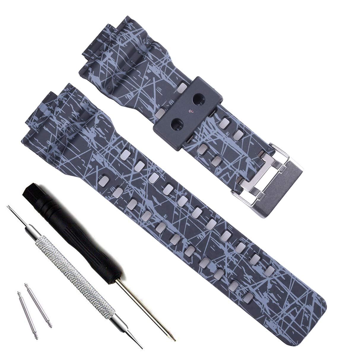 Natural Resin Replacement Watch Band Strap for Casio Mens G-Shock GD120/GA-100/GA-110/GA-100C (Line Pattern-Black)