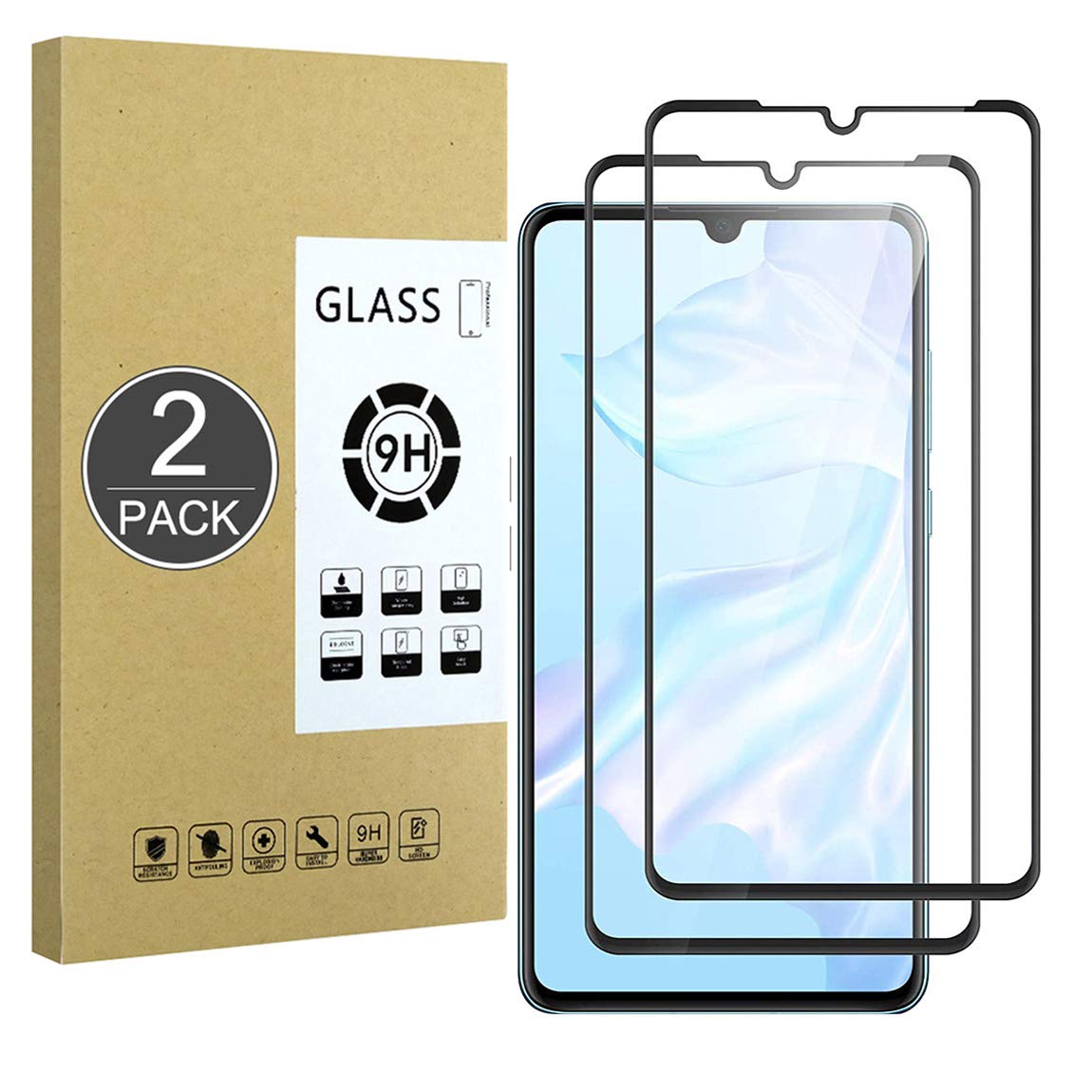 E-Hamii Full-Coverage Film Compatible with Huawei P30 Lite[Black],[Full Screen Glued][Anti-scratch] Premium 9H Tempered Glass Protective Cover,for Huawei P30 Lite