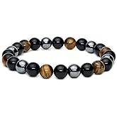 Triple Protection Bracelet - Black Obsidian, Hematite & Tiger Eye - Adjustable Natural Stone Bracelet for Grounding & Positive Energy - Handmade Spiritual Jewelry
