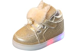 EnJoCho Little Girls LED Cartoon Infant Luminous Kids Baby Shoes Sport Toddler Rabbit Baby Shoes for Children 0 to 4 Years (Gold-1#qy, 4-4.5 Years)