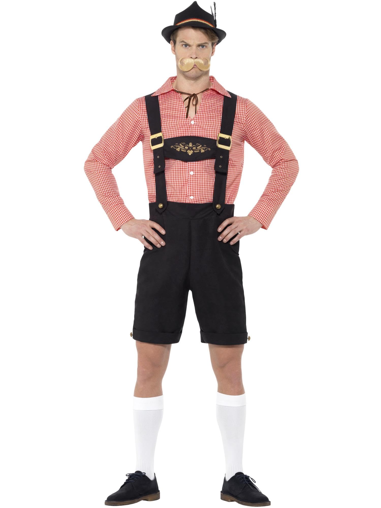 Smiffys Beer Festival Costume, Red with Shirt & Lederhosen, Oktoberfest Fancy Dress, Adult Dress Up Costumes