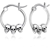 Skull Earrings 925 Sterling Silver Gothic Skeleton Earrings Huggie Hoop Earrings Skull Jewelry Halloween Gifts for Women Girl