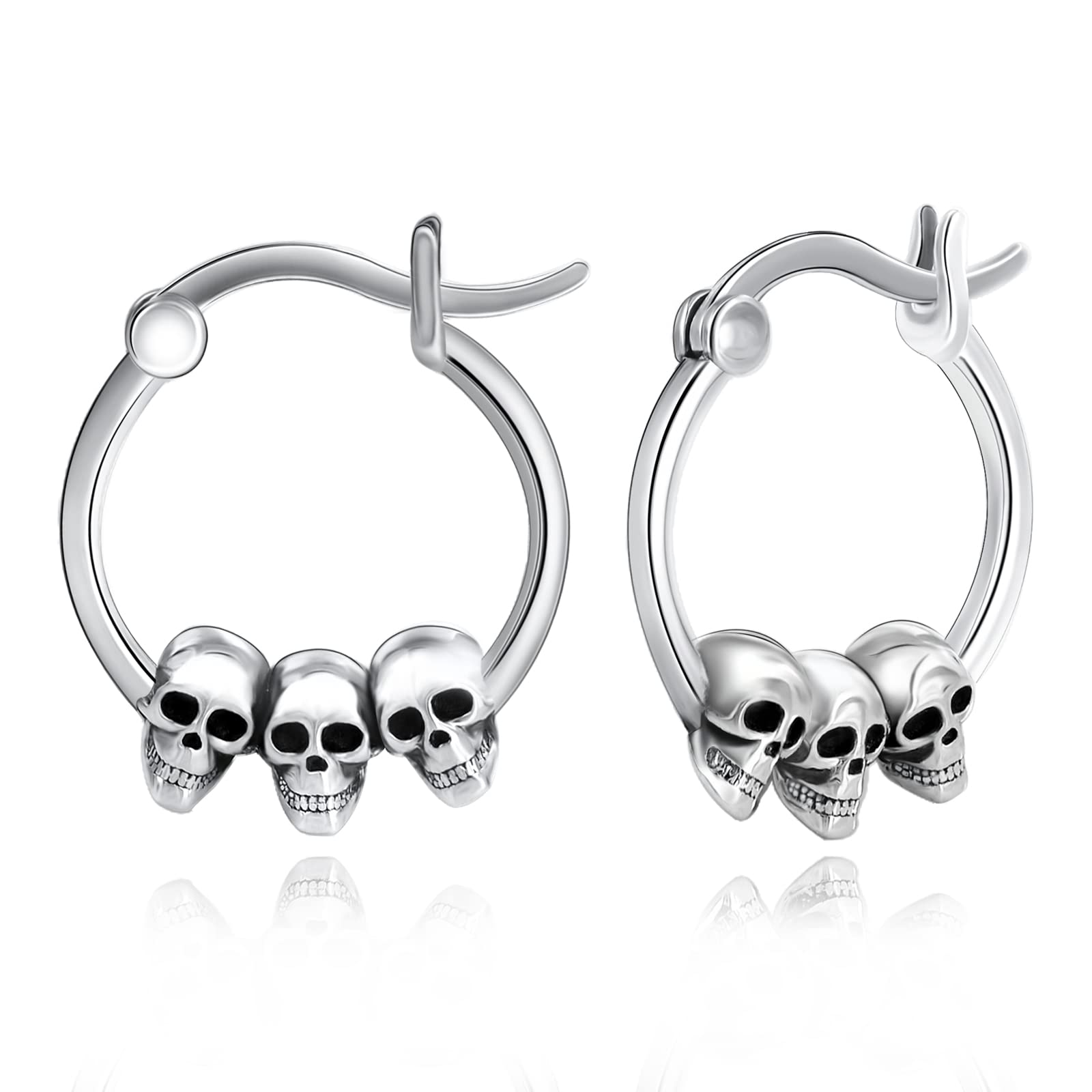 Gothic Skull Earrings 925 Sterling Silver Punk Skeleton Hoop Earrings Gothic Jewellery Halloween Gifts for Women Girls