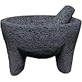 Lindo Brand, Mortar and Pestle Set Mixing Bowls Garlic Mincer,Pill Crusher and Spice Grinder 7 in Molcajete 7 in, 7 in, Black