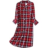 CHUNG Women Flannel Brushed Cotton Nightgowns Sleepshirt Dress Long Nightwear Nighties Button Down Cozy Warm Pajamas