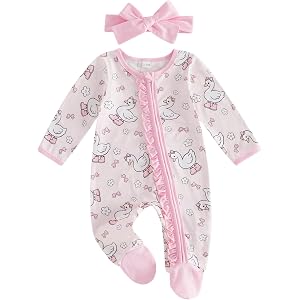 Rourufy Newborn Baby Girl Clothes Lace Waffle Floral Footed Romper Jumpsuit | Long Sleeve Jumpsuit, Newborn Going Come From H