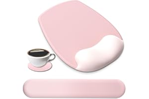 AKIT Ergonomic Mouse Pad with Wrist Rest& Keyboard Wrist Rest, Wrist Rest for Computer Keyboard, Pain Relief, Non-Slip Rubber Base, Mousepad Wrist Support for Gaming, Office, Gradient Pink