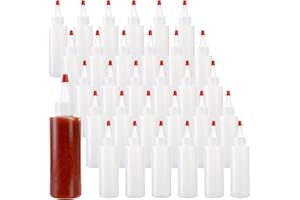 Bekith 30 Pack Small Plastic Squeeze Condiment Bottles with Red Tip Cap, 4 Ounce Squirt Bottle For Ketchup, BBQ, Sauces, Syru
