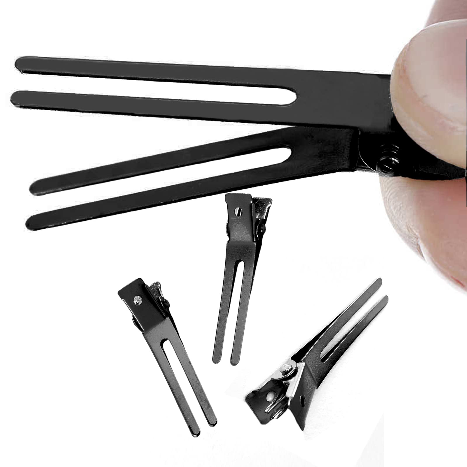 50 Stück Zinken Pin Haarclip, Friseur Double Prong Curl Clips, Metall Alligator Clips, für Haarverlängerung, Lockige Haarproduktion, DIY Haarschmuck (Schwarz) 3