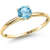 Gem Stone King 14K Yellow Gold Swiss Blue Topaz Engagement Ring For Women | 1.00 Cttw | Round 6MM | Gemstone November Birthstone