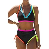 popvil High Waisted Bikini Sets: Neon Swimsuit for Women Tummy Control Push Up Two Piece Bathing Suits