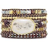 YGLINE Natural Stone Beaded Healing Wax String 5 Wraps Bracelets