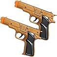 Set of 2, Cap Gun Toy, Detective Revolver, Police Cowboy, Pretend Play, Colt 45, 7 Inches (Golden)