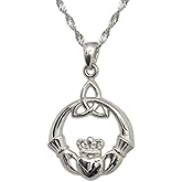 925 Sterling Silver Irish Claddagh Necklace - Trinity Celtic Knot Pendant with 20" Inch Chain - Hands Holding Heart Crown Charm - Love Celtic Jewelry for Women Girls