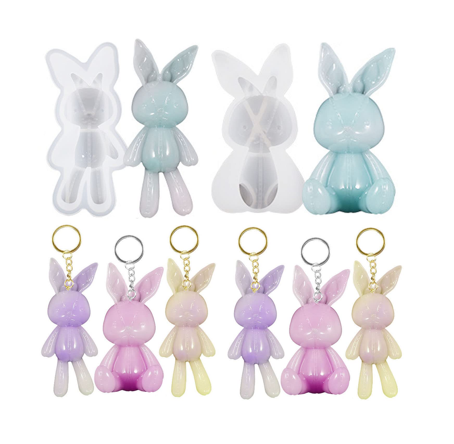 Xidmold 2pcs Bunny Resin Moulds Easter Rabbit Silicone Molds for Keychain, DIY Handmade Crafts
