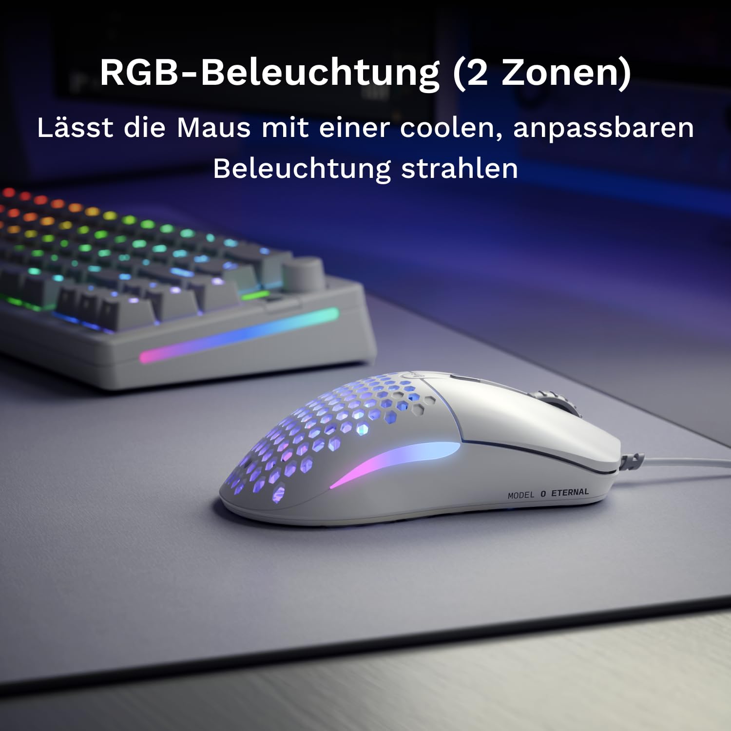 GLORIOUS Model O Eternal ultraleichte RGB-Gaming-Maus – Kabelgebunden – nur 55 g – benutzerdef. RGB-Lichter – 6 programmierbare Tasten – symm. Design – optischer Sensor mit 12 K DPI – PC/Mac – Weiß 3