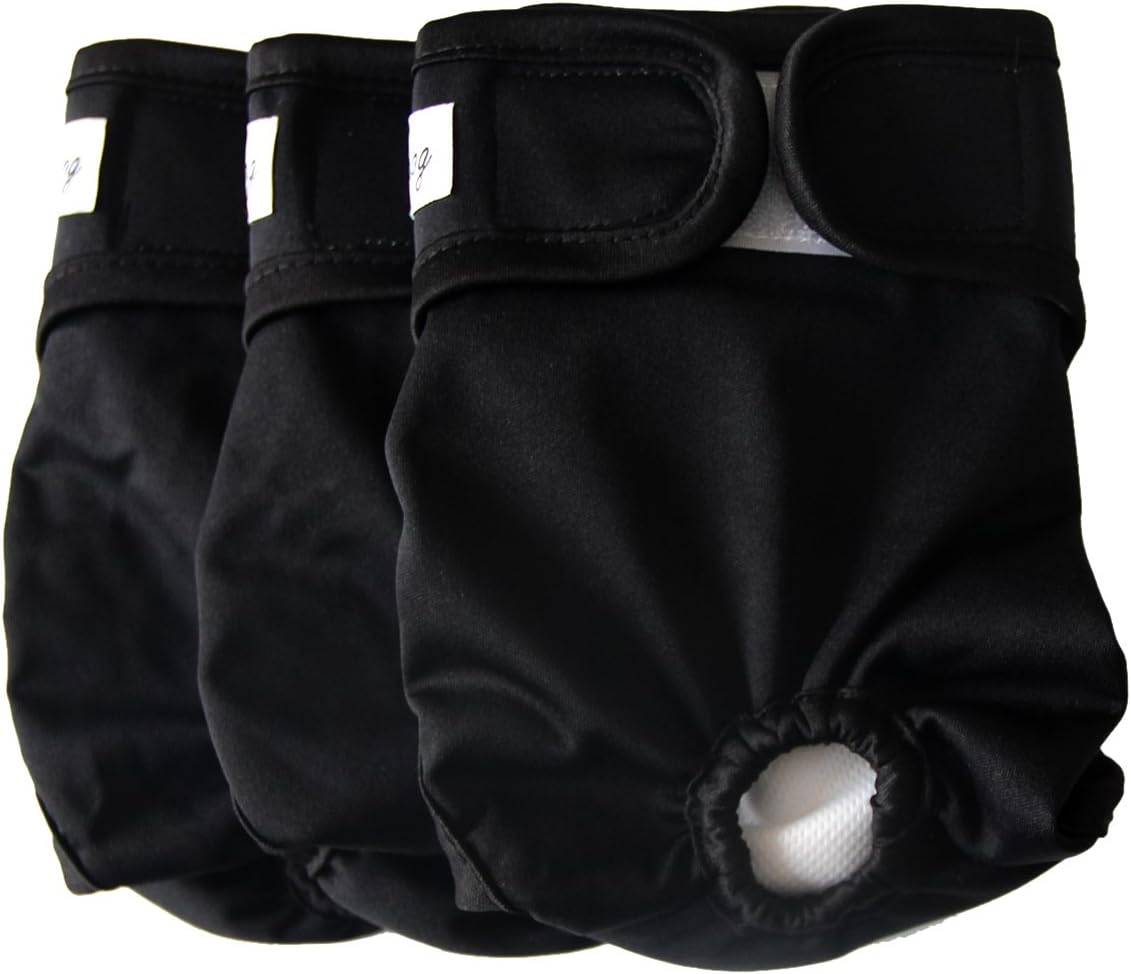 3 Pack Medium Dog Diapers for Female Washable Premium Jean Dog Nappies Wrap,Black M