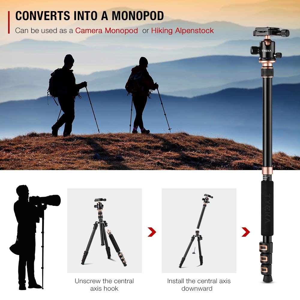 TYCKA Rangers 56” Compact Travel Tripod, Lightweight Aluminum Camera Tripod for DSLR Camera with 360° Panorama Ball Head and Carry Bag