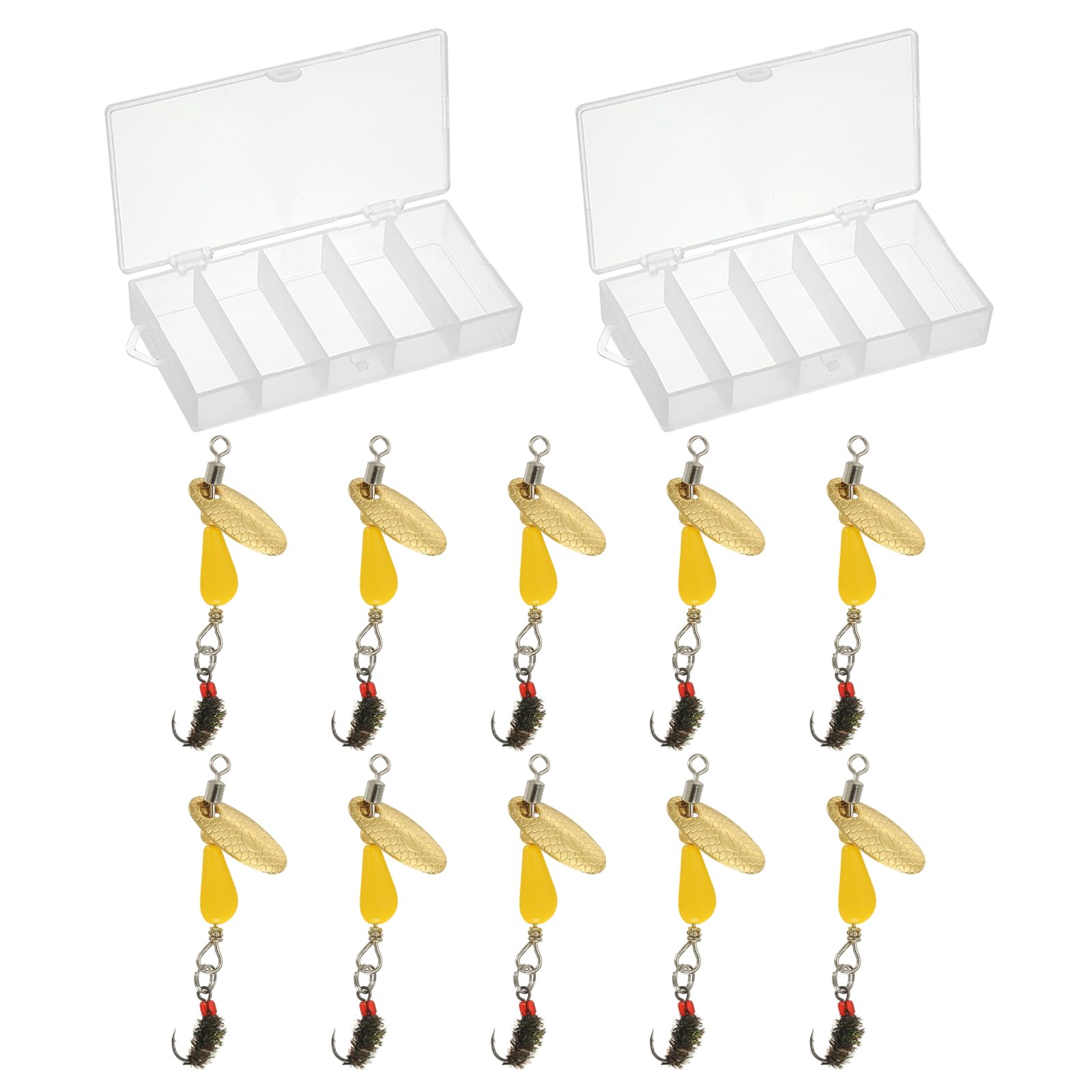 PATIKIL Trout Lures 1/10 oz, 10Pack Trout Spinners Fly Trout Fishing Lures Fishing Spinners Baits Tackle with 2 Tackle Boxes for Freshwater Saltwater Fishing, Yellow
