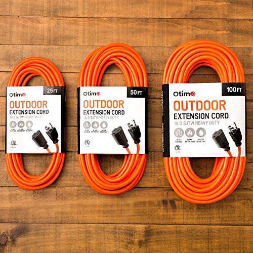 Otimo 50 Ft 16/3 SJTW Orange, Outdoor Extension Cord 3 Prong Ground