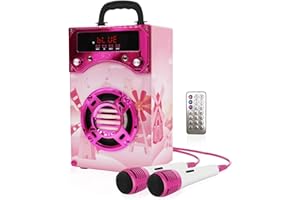 IndeCool Kids Bluetooth Karaoke Machine with 2 Microphones, Remote Control Wireless Karaoke Speaker Portable Karaoke Machine Music MP3 Player for Kids Adult Party Gift (Rosepink)