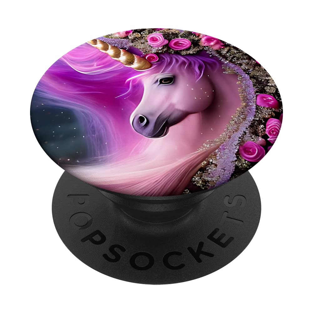 Magical Unicorn with Pink Roses PopSockets Swappable PopGrip