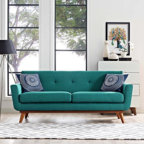 Modway Engage MidCentury Modern Upholstered Fabric Loveseat in Teal