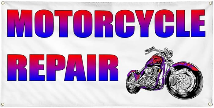 Amazon Com Vinyl Banner Sign Motorcycle Repair White Rainbow