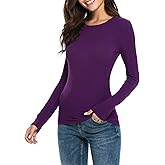 Women Long Sleeve Crew Neck/Scoop V Neck Rayon Slim Fit Stretchy Layer T Shirts Tops
