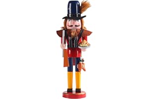 KoolShare 15-Inch Thanksgiving Nutcracker Figurine, Wooden Hunter with Turkey, Pumpkin Pie & Rifle, Handcrafted Festive Harvest and Christmas Decoration for Home, Tabletop or Fireplace