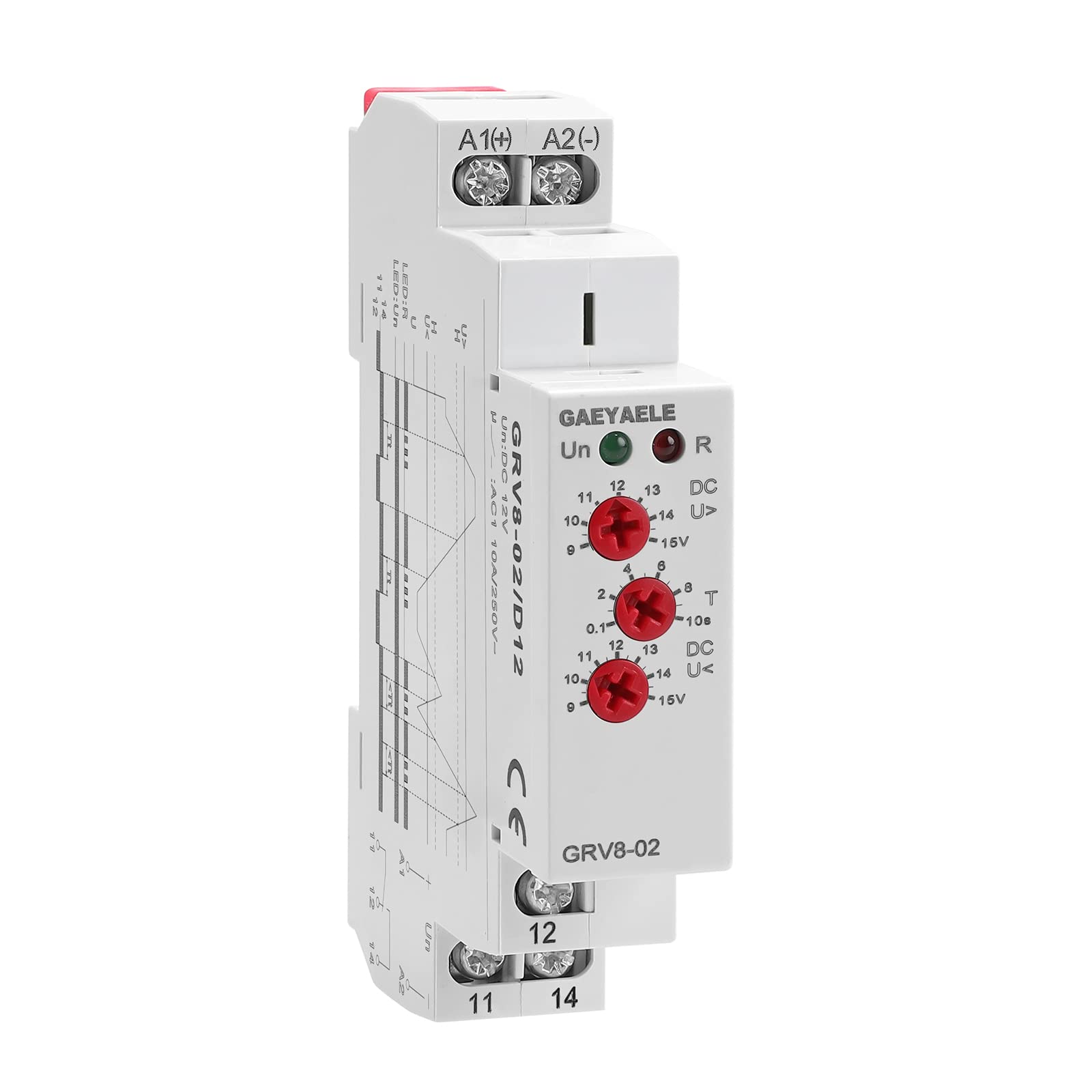 GAEYAELE Voltage Protection Relay DC12V Over-voltage and Under-voltage Protection(GRV8-02,DC12V)