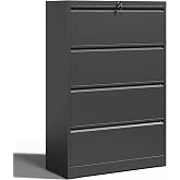 OPTYMIRA 4 Drawer Lateral File Cabinet with Lock Black Metal Filing Cabinet | Heavy Duty Large Steel Storage Cabinets for Home Office Wide Locking Cabinet for Legal/Letter Size,Assembly Required