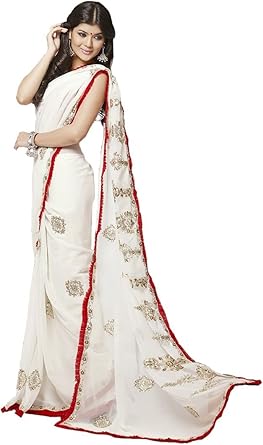 amazon red white saree