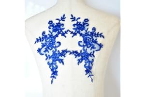 MICROHEAL Applique With Sequin Corded Flower Embroidery Lace Motif Dress Patches for Craft Projects Mirror Pair (Royal Blue)