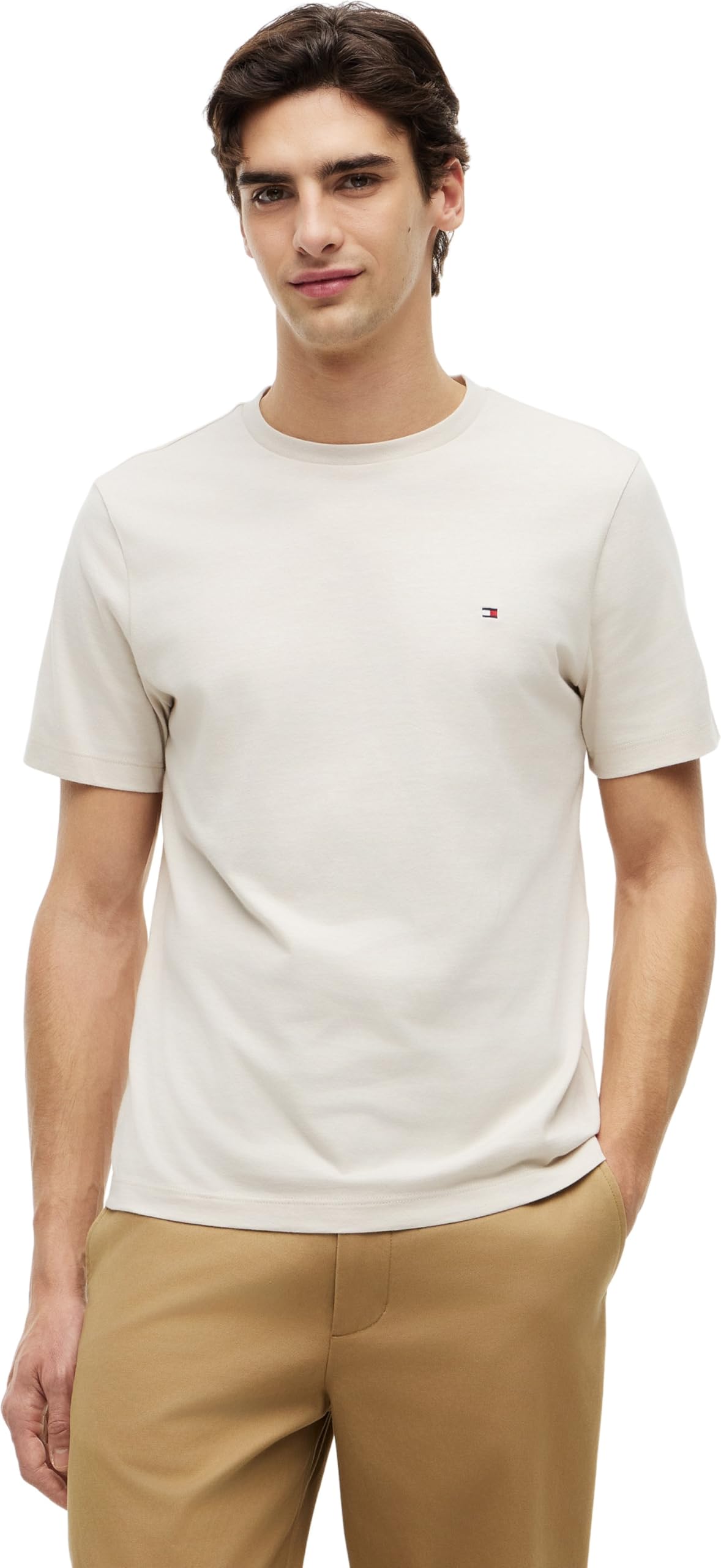 Tommy Hilfiger Herren T-Shirt Kurzarm Seasonal Solid Tee mit Rundhalsausschnitt, Elfenbein (Newsprint), XL
