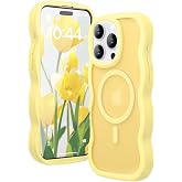 Amzfield for iPhone 16 Pro Max Case for Magsafe Wavy Frame Cute, Yellow | Aesthetic Translucent Matte Hard Back Silicone Bumper Shockproof Protective Magnetic Chic Girly Phone Case for Women Girls