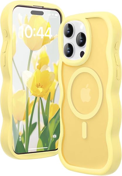 Amzfield Magnetic for iPhone 16 Pro Max Case, Compatible with Magsafe Wavy Frame Cute Translucent Matte Hard Back Silicone Bu