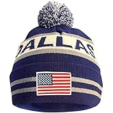 Cayyon US Flag City Football Embroidery Classic Pom Cuff Dallas Beanie Hat Cuffed Winter Soft Beanie Knit Pom Hat Cap Blue