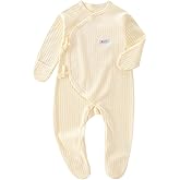 Babefond Newborn Baby Cotton Unisex Onesie, Comfortable Ribbed Long Sleeve Clothes, Baby Boy's Girl's Outfits