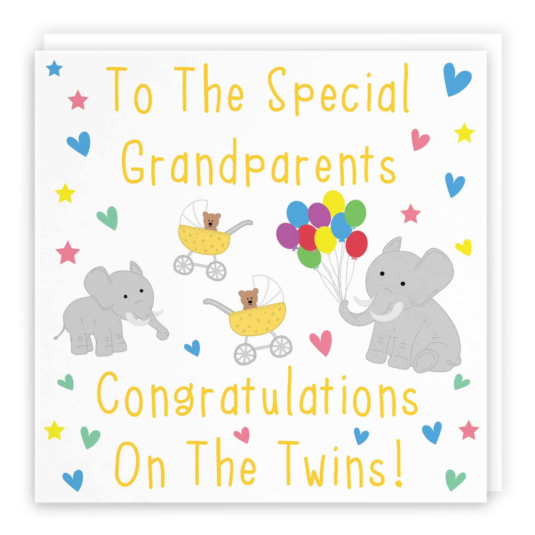Hunts England - Large Congratulations New Baby Twins Card For The Grandparents - Large Card - To The Special Grandparents - Congratulations On The Twins! - Iconic Collection - Large - 210 x 210 mm