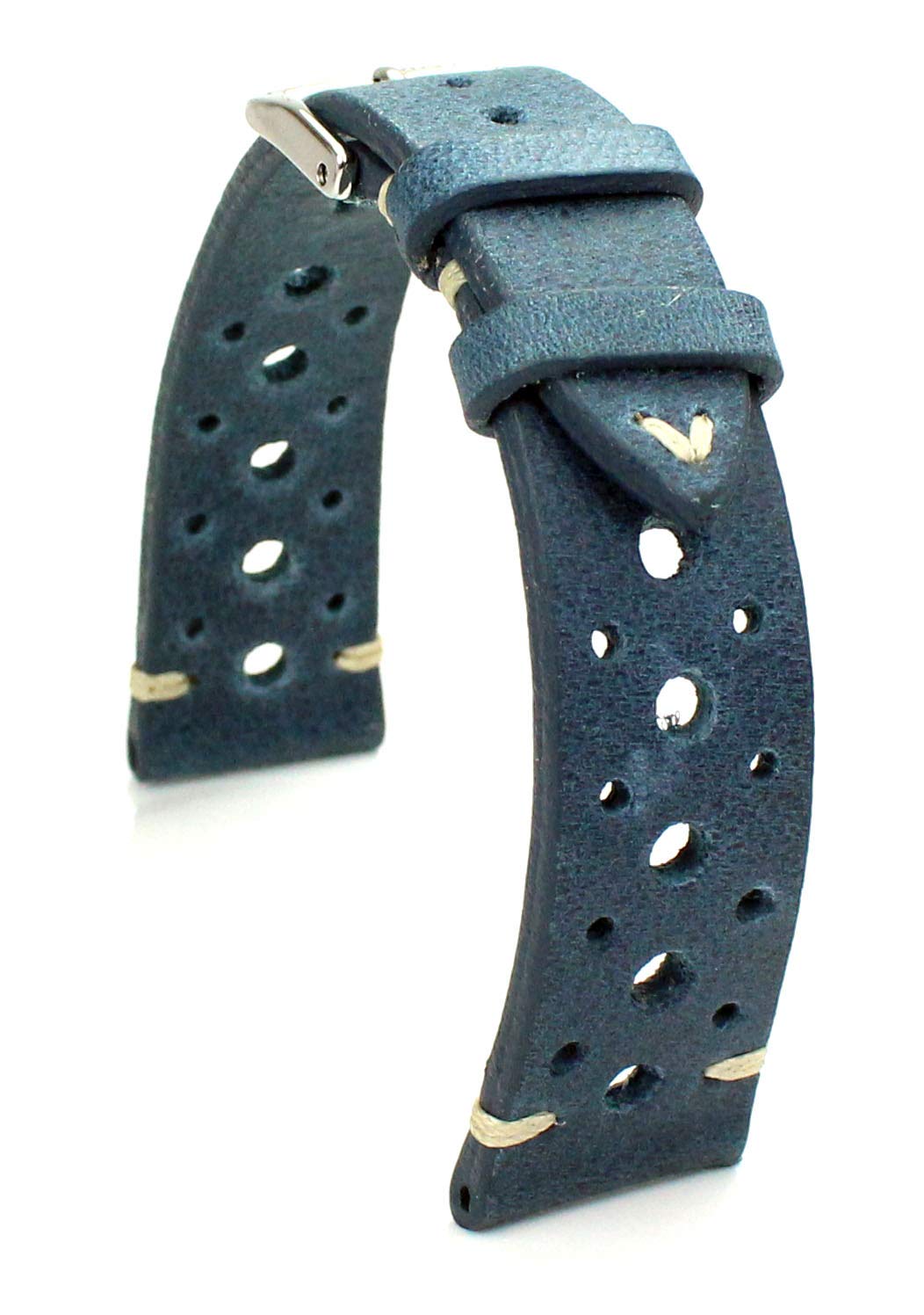 RIOS1931 Rallye Vintage Cowhide Leather Watch Strap Handmade in Germany 19 mm Blue